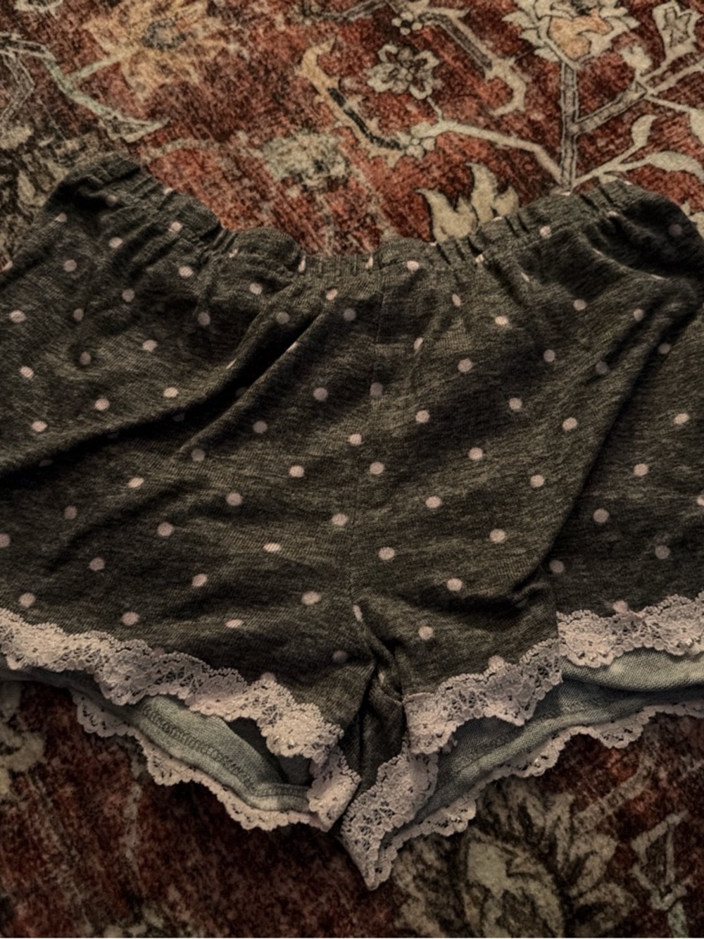 Women's Grey Polka Dot Lace Trim Sleep Shorts